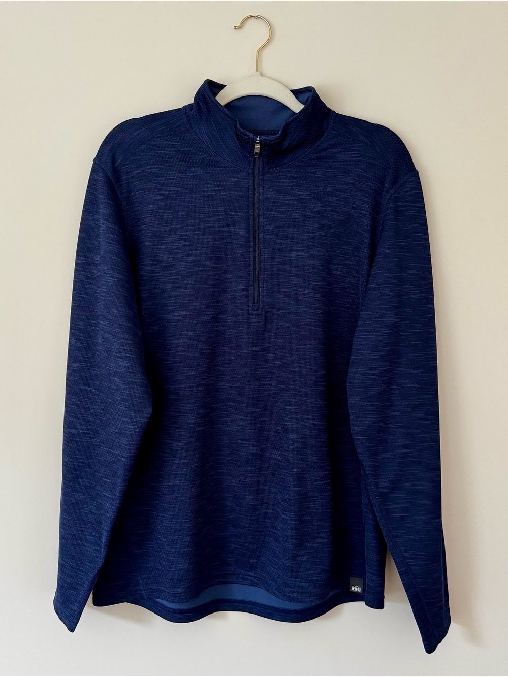 REI Co-Op Athletic Half Zip Pullover, Heather Navy Blue – Men’s Size Large